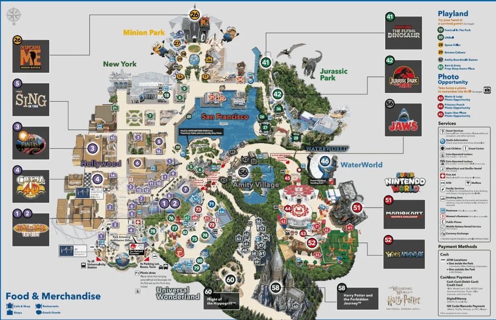 Universal Studios Japan visitor map used for park orientation